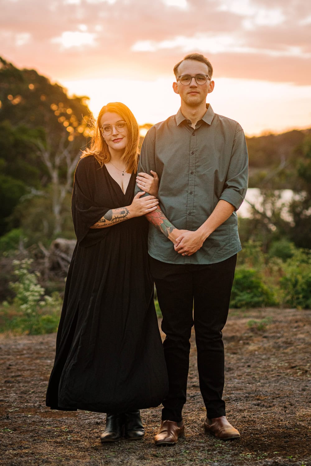 Sunset couples portrait at Tower Hill in Warrnambool